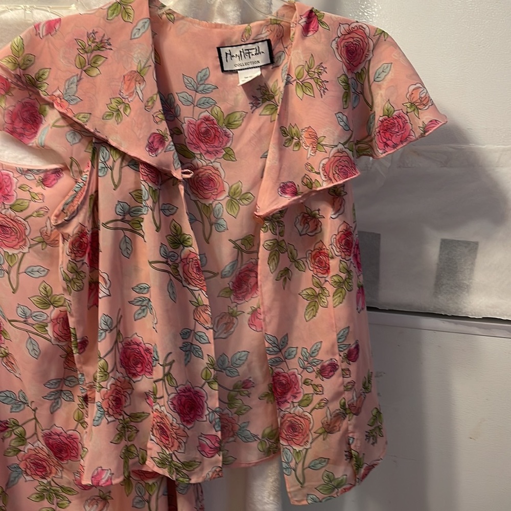 Vintage Mary McFadden Pink Floral Poly Dress & Short Sleeve Jacket Size 16 sku1 - Picture 2 of 4